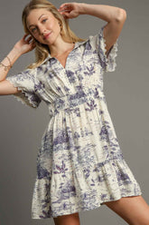 Umgee Full Size Landscape Print Collared Mini Dress Plus Size OutfitFlow